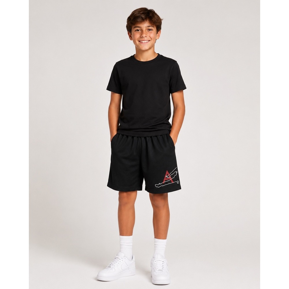 Jordan Boys Jumpman Mesh Athletic Shorts Black Red White B219-023 Kids Medium